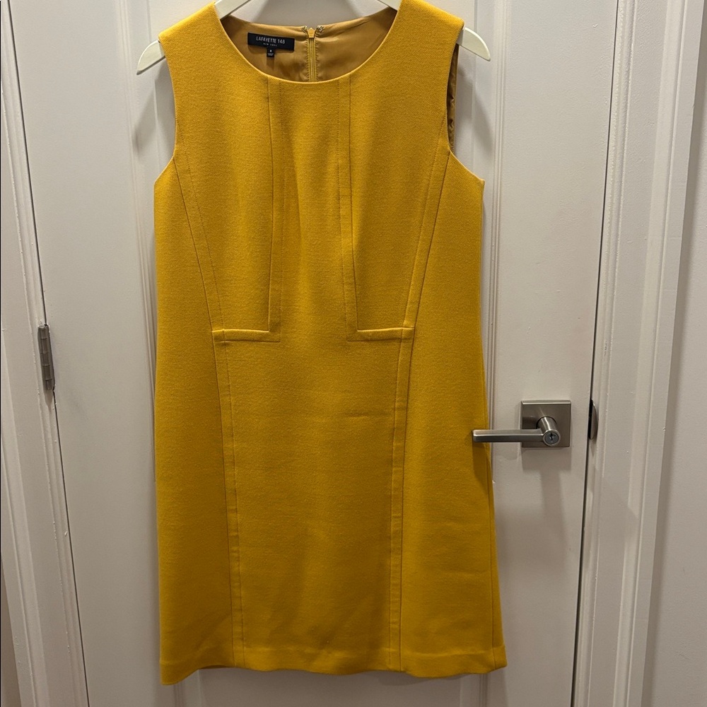 Lafayette 148 New York Mustard Yellow Wool Viscose Lining Dress Size 8